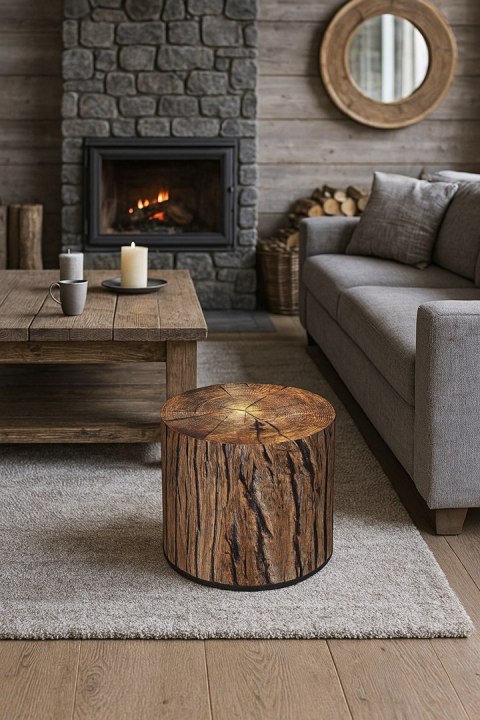 Pufa welurowa, Bertoni, nadruk Akacja - okrągła pufa dekoracyjna, do salonu, walec 40cm, elegancka, zamek błyskawiczny