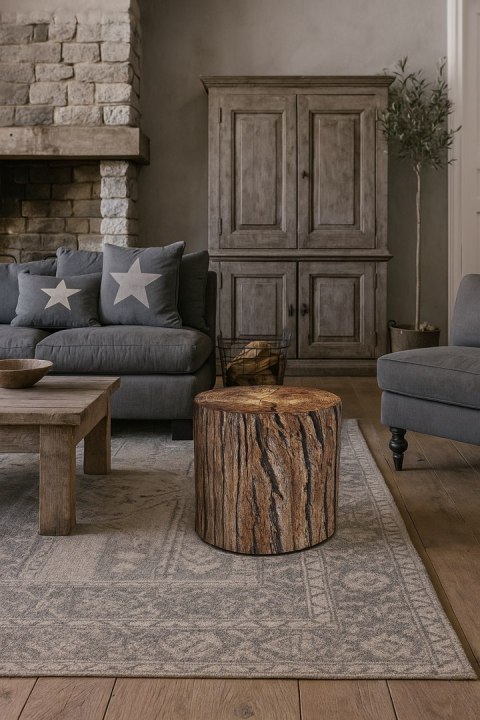 Pufa welurowa, Bertoni, nadruk Akacja - okrągła pufa dekoracyjna, do salonu, walec 40cm, elegancka, zamek błyskawiczny