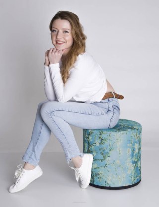 Pufa welurowa, Bertoni, nadruk Almond - okrągła pufa dekoracyjna, do salonu, walec 40cm, elegancka, zamek błyskawiczny