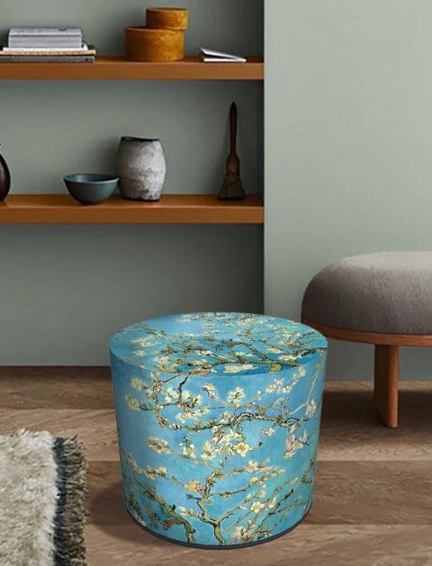 Pufa welurowa, Bertoni, nadruk Almond - okrągła pufa dekoracyjna, do salonu, walec 40cm, elegancka, zamek błyskawiczny