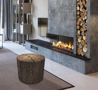 Pufa welurowa, Bertoni, nadruk Dąb - okrągła pufa dekoracyjna, do salonu, walec 40cm, elegancka, zamek błyskawiczny