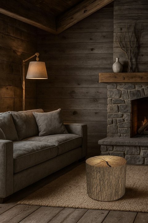 Pufa welurowa, Bertoni, nadruk Dąb - okrągła pufa dekoracyjna, do salonu, walec 40cm, elegancka, zamek błyskawiczny