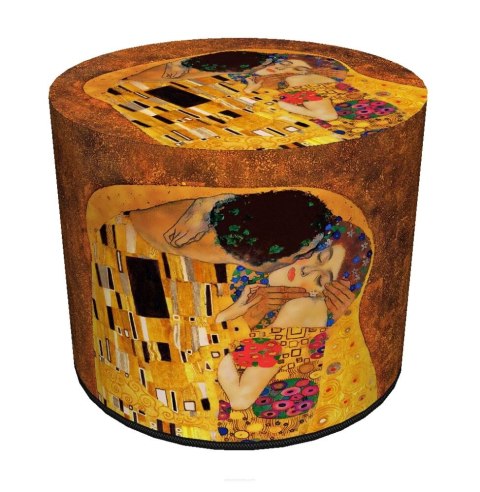 Pufa welurowa, Bertoni, nadruk Klimt Pocałunek - okrągła pufa dekoracyjna, do salonu, walec 40cm, elegancka, zamek błyskawiczny