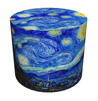 Pufa welurowa, Bertoni, nadruk Van Gogh Gwiaździsta Noc - okrągła pufa dekoracyjna, do salonu, walec 40cm, elegancka, zamek błys