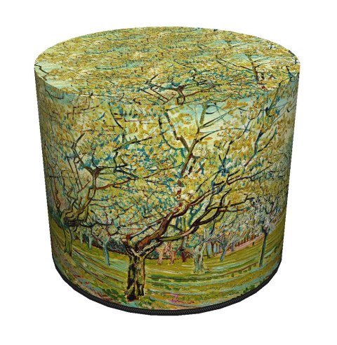 Pufa welurowa, Bertoni, nadruk Van Gogh Sad - okrągła pufa dekoracyjna, do salonu, walec 40cm, elegancka, zamek błyskawiczny