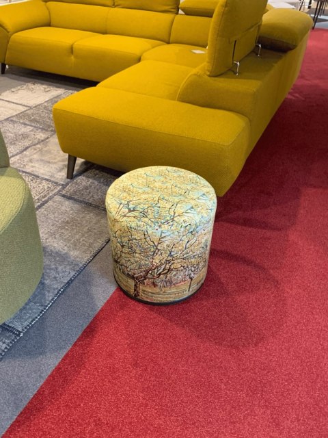 Pufa welurowa, Bertoni, nadruk Van Gogh Sad - okrągła pufa dekoracyjna, do salonu, walec 40cm, elegancka, zamek błyskawiczny