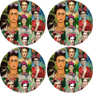Zestaw 4 podkładek okrągłych na stół 4D 33 cm - MODERN FRIDA | Ekologiczny filc, nadruk HD, pranie 40 °C, Bertoni
