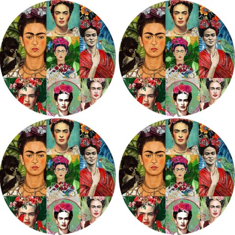 Zestaw 4 podkładek okrągłych na stół 4D 33 cm - MODERN FRIDA | Ekologiczny filc, nadruk HD, pranie 40 °C, Bertoni