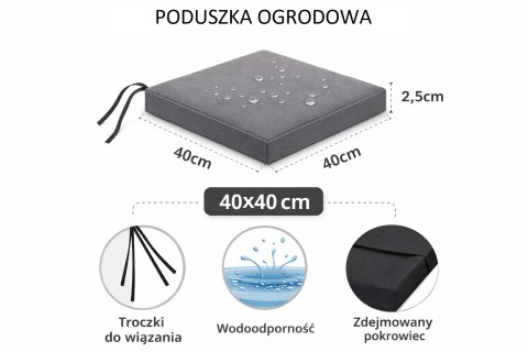 Poduszka ogrodowa na krzesło TIP 40x40 SZARY, wodoodporna, zdejmowany pokrowiec